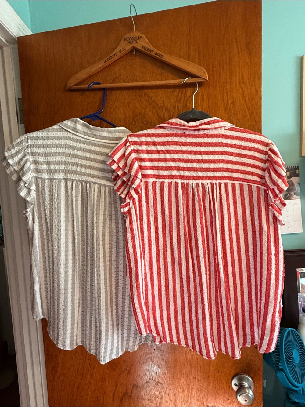 Bundle- Jane and Delancey Red & White/grey white Striped Button-Down Tops (Pair) - Picture 2 of 12